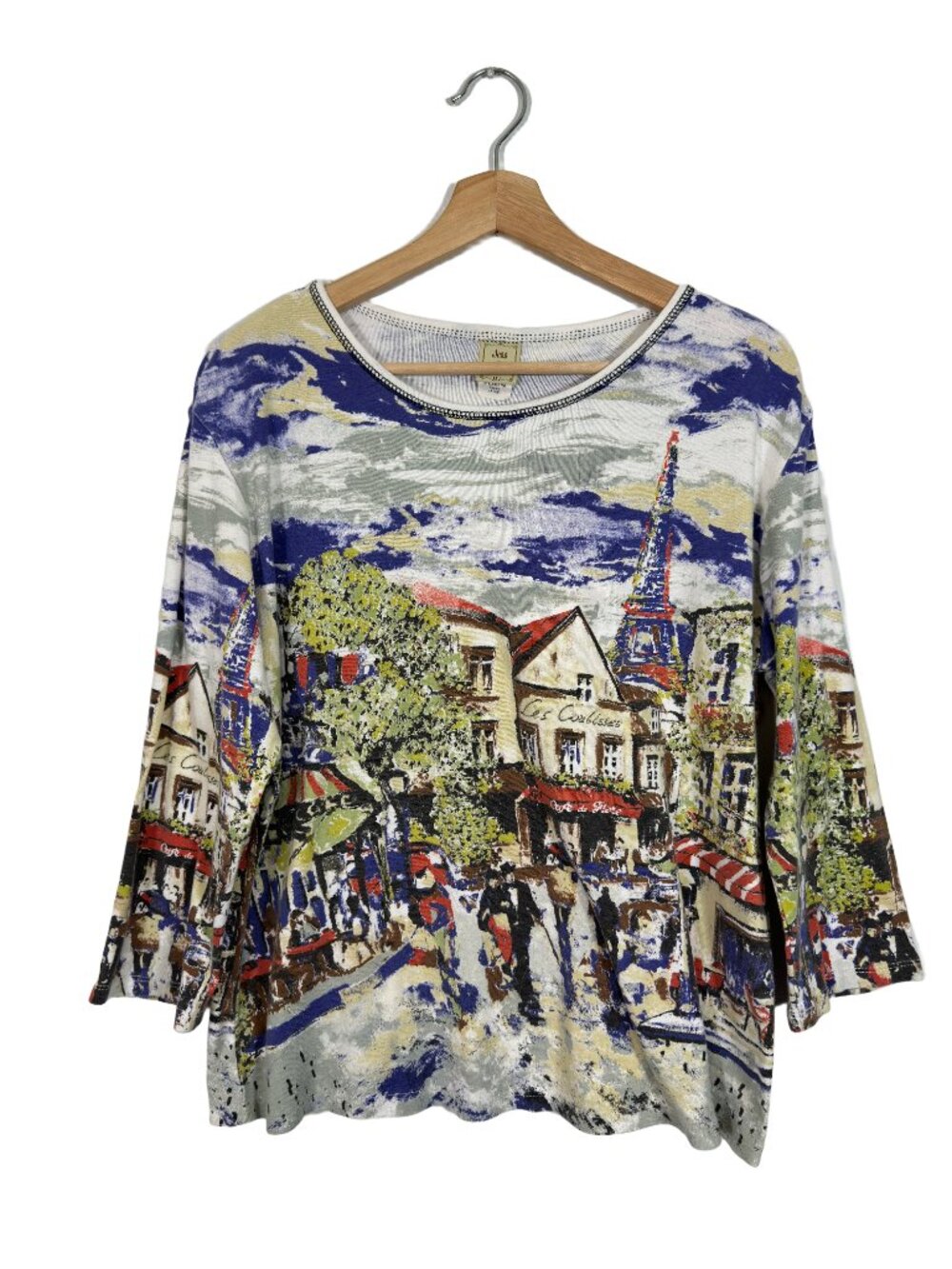 Jess & Jane Women's Paris Rhinestone Top Large Artsy Parisian Casual Teacher